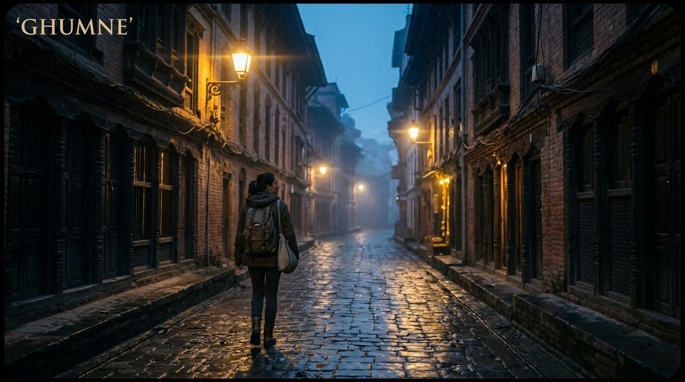 Cinematic still from Ghumne