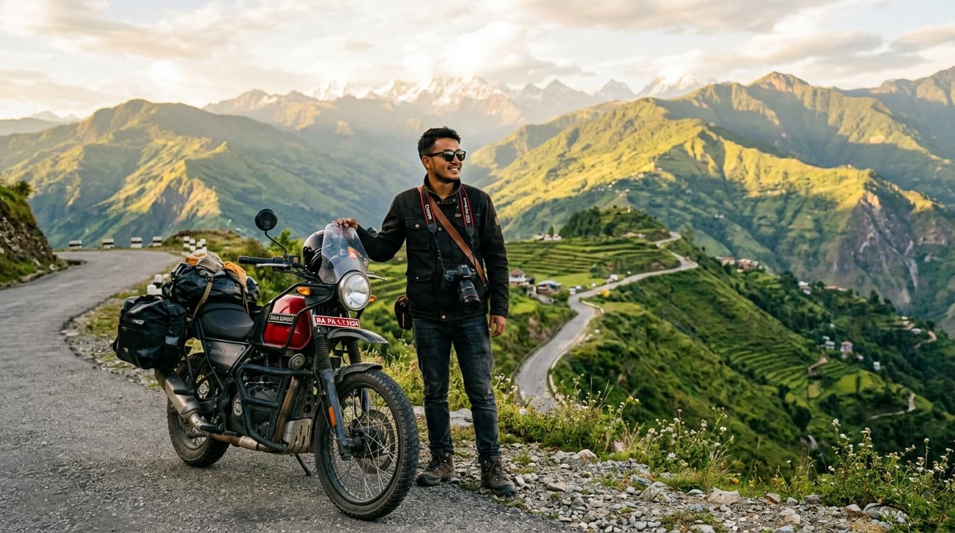 Motorcycle road trip across Nepal with camera