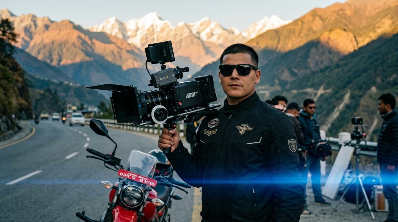 Indra Moktan with professional cinema camera rig in Nepal
